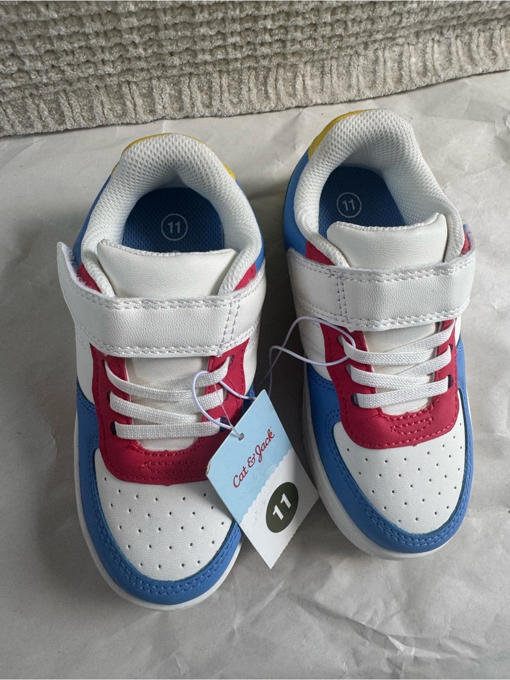 Cat & Jack White Blue red Kids Sneakers with Hook-and-Loop Strap